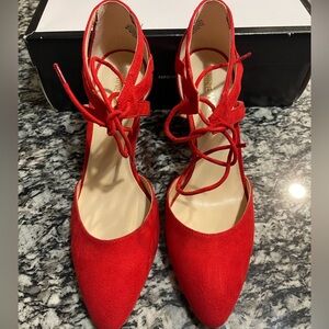 Nine West Stefano Red Suede Pumps;Nine West Red Suede Pumps